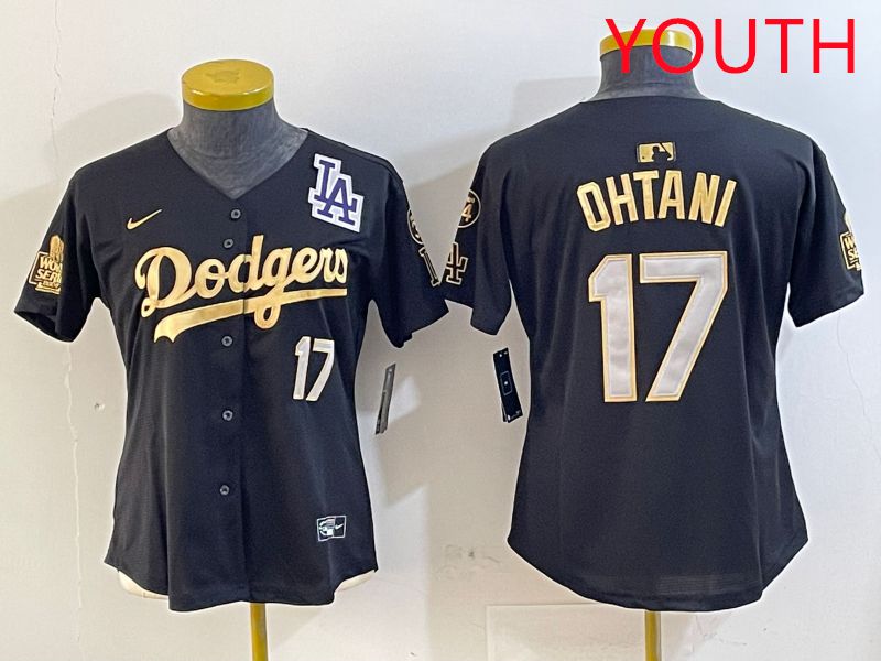 Youth Los Angeles Dodgers #17 Ohtani Black Gold Game 2025 Nike MLB Jersey style 4
